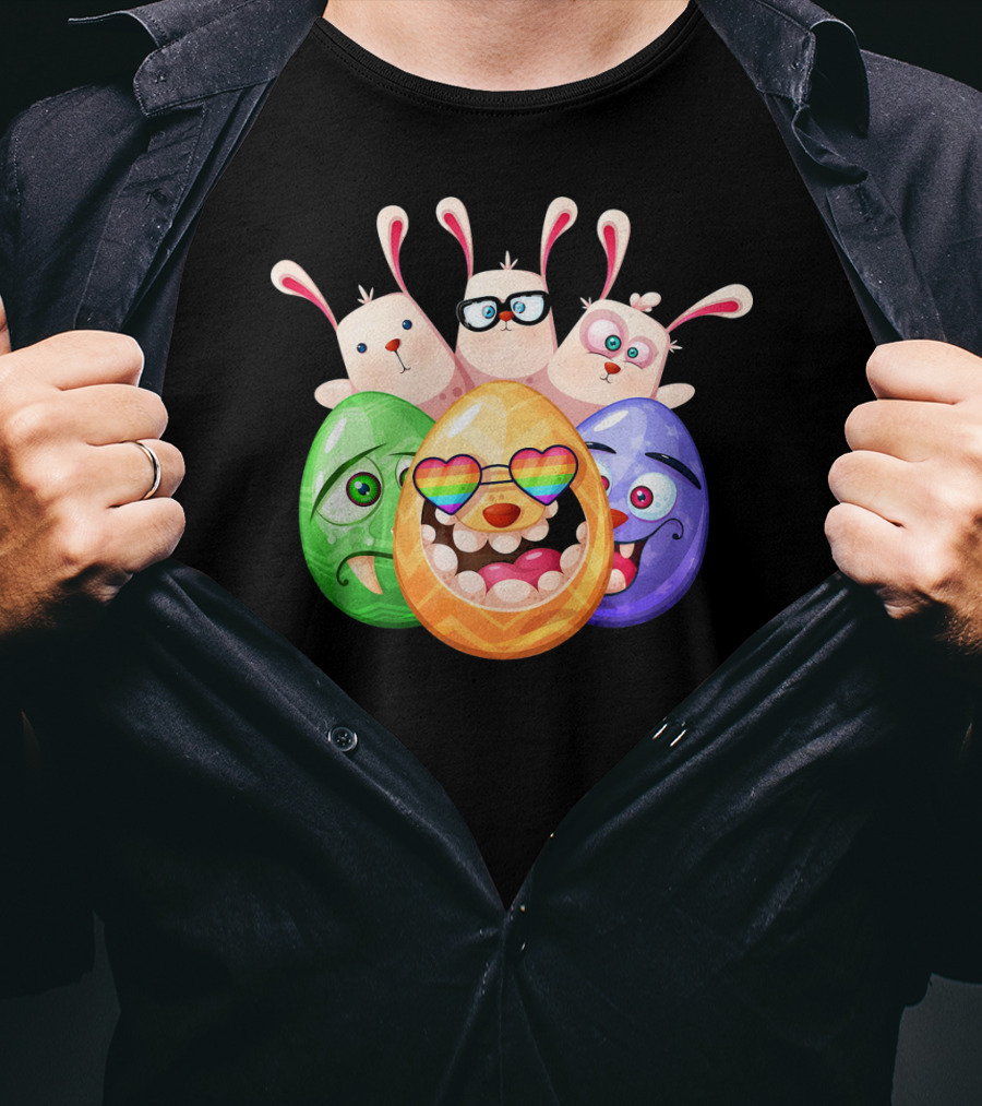 Three Easter Emoji Eggs With Funny Bunny Rabbits T-Shirt
