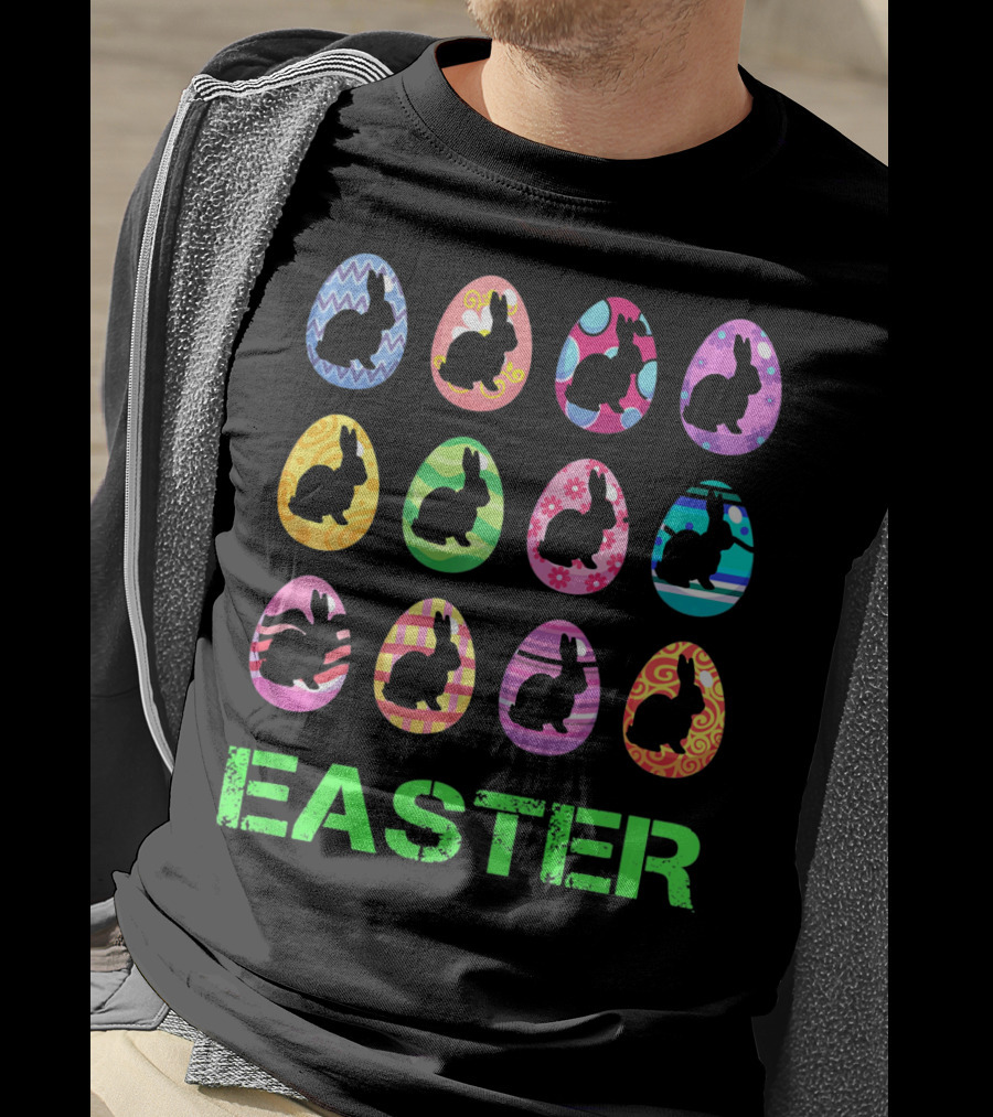 Easter Bunny Rabbit Egg Silhouettes With Colorful T-Shirt