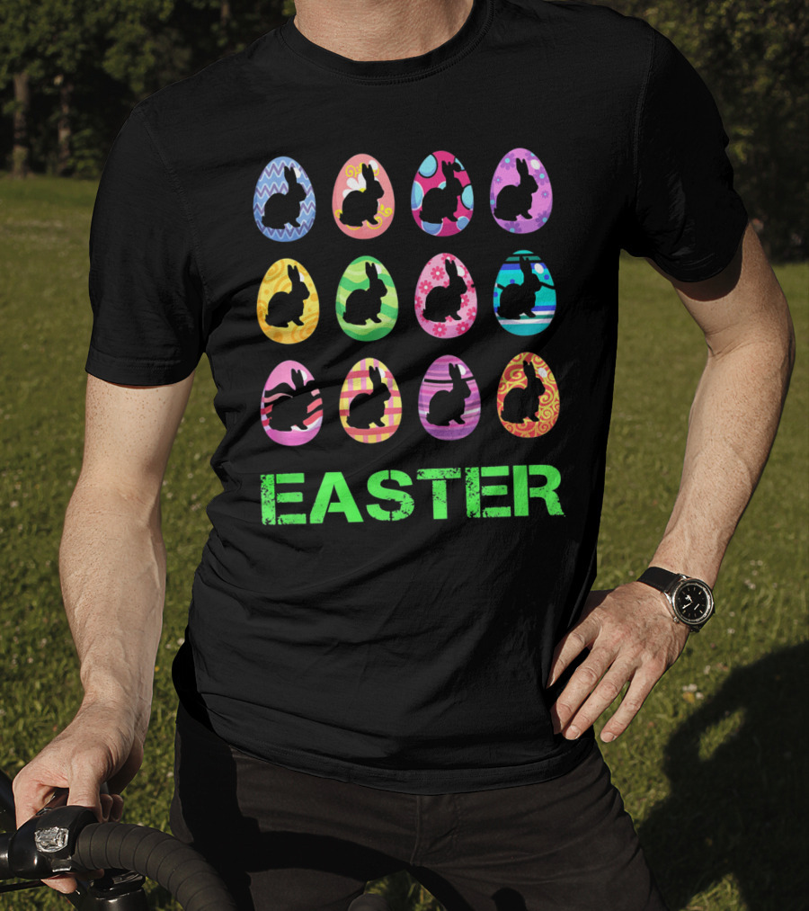 Easter Bunny Rabbit Egg Silhouettes With Colorful T-Shirt