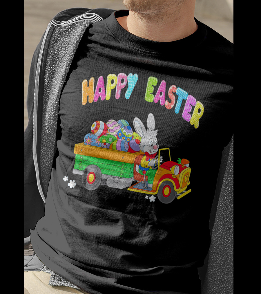 Happy Easter Bunny Driving Car With Easter Eggs T-Shirt