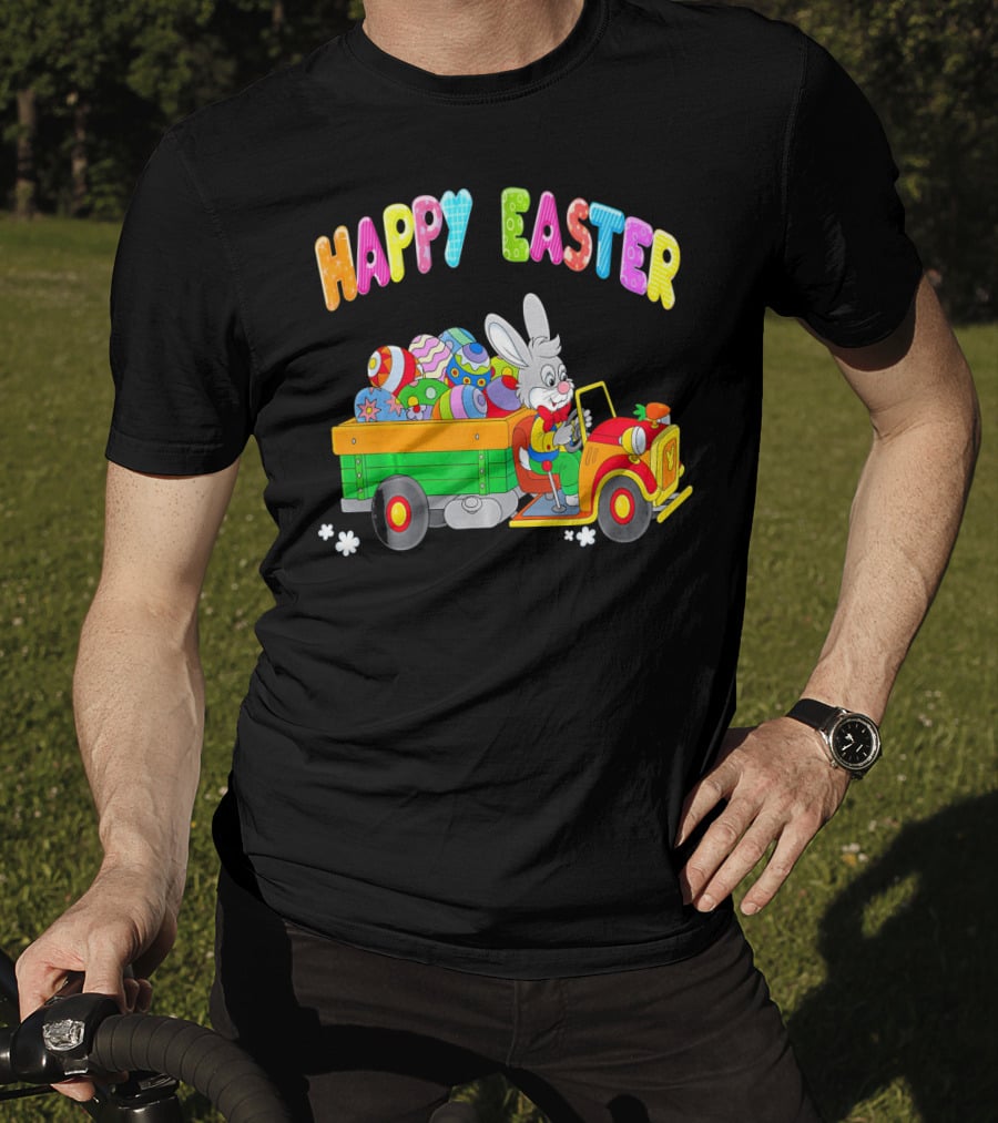 Happy Easter Bunny Driving Car With Easter Eggs T-Shirt