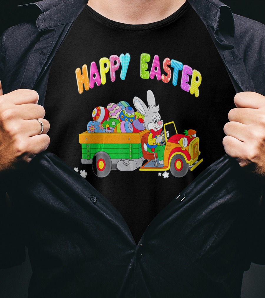Happy Easter Bunny Driving Car With Easter Eggs T-Shirt