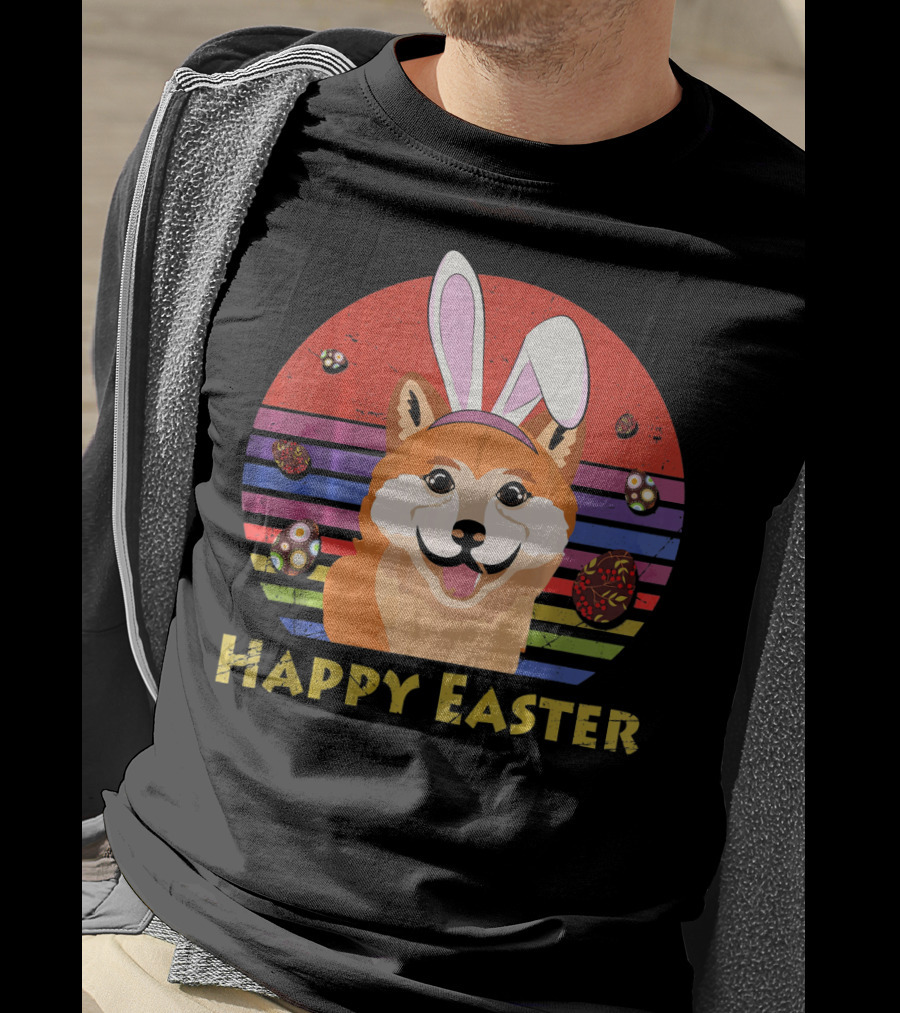 Shiba Inu With Bunny Headband Happy Easter T-Shirt