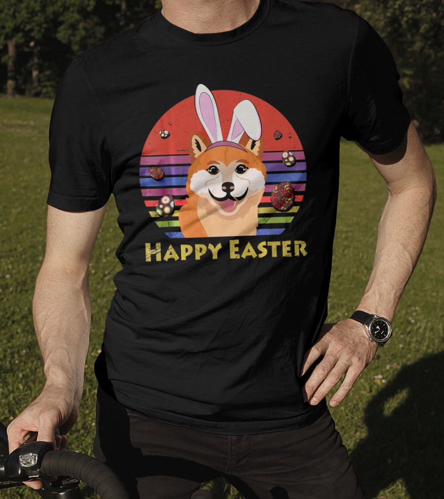 Shiba Inu With Bunny Headband Happy Easter T-Shirt