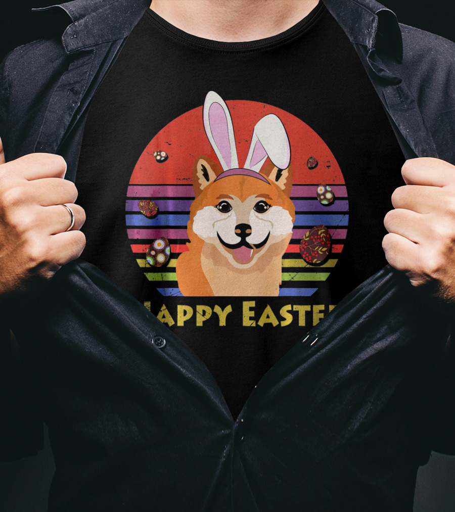 Shiba Inu With Bunny Headband Happy Easter T-Shirt
