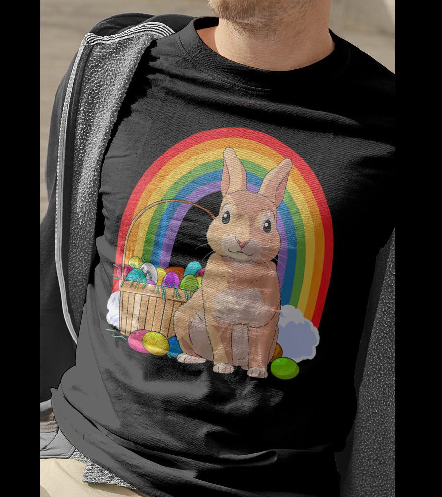 Bunny Rabbit With Easter Eggs And Rainbow For Kids Easter T-Shirt