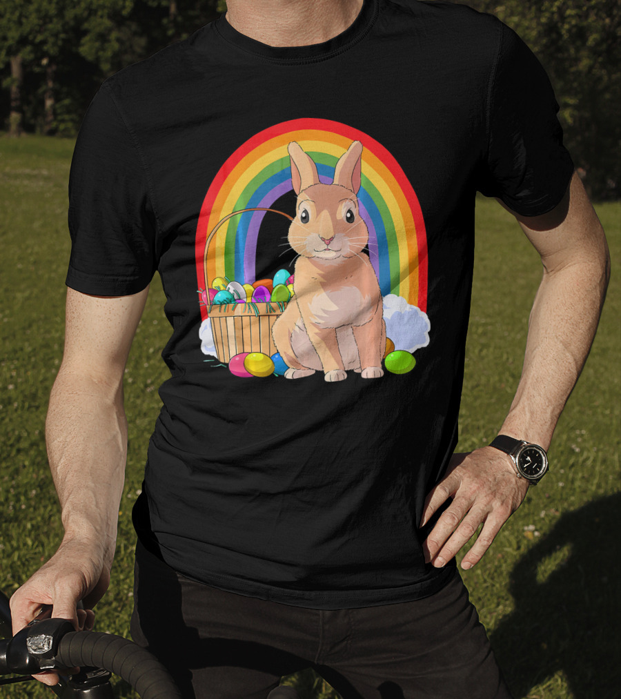 Bunny Rabbit With Easter Eggs And Rainbow For Kids Easter T-Shirt