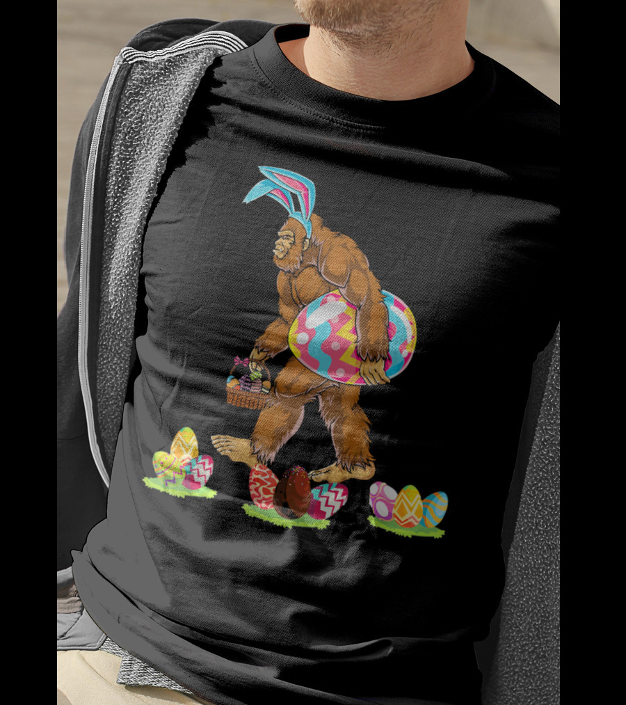 Bigfoot Easter Egg Basket Bunny Ears T-Shirt