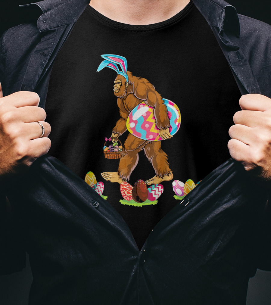 Bigfoot Easter Egg Basket Bunny Ears T-Shirt