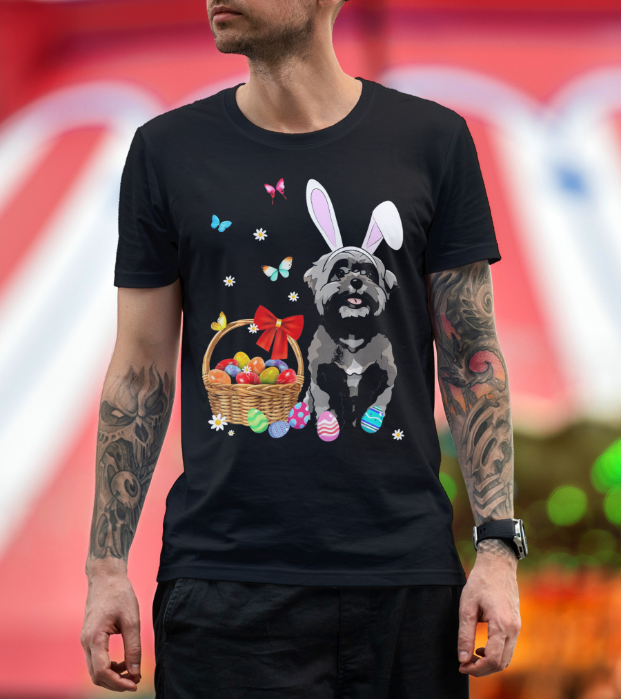 Shih Tzu with Bunny Ears and Easter Egg Basket with Butterflies and Flowers T-Shirt
