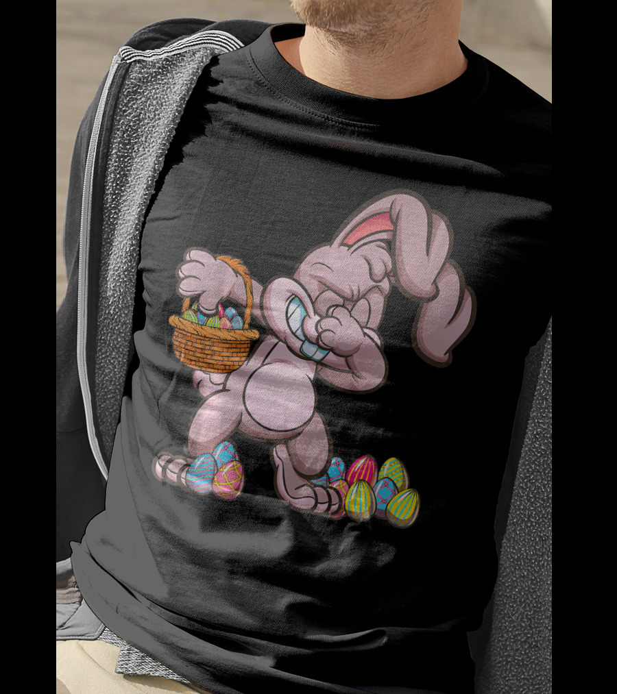 Happy Easter Dabbing Bunny With Basket And Eggs T-Shirt