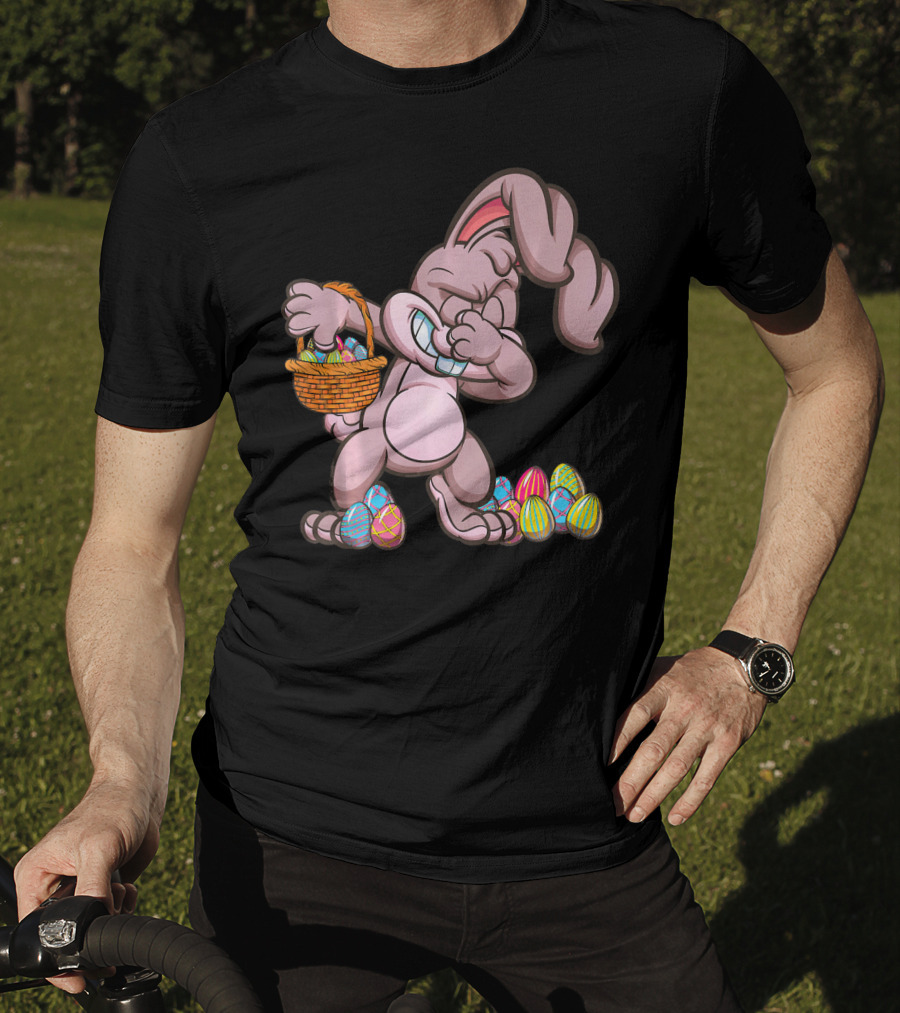 Happy Easter Dabbing Bunny With Basket And Eggs T-Shirt