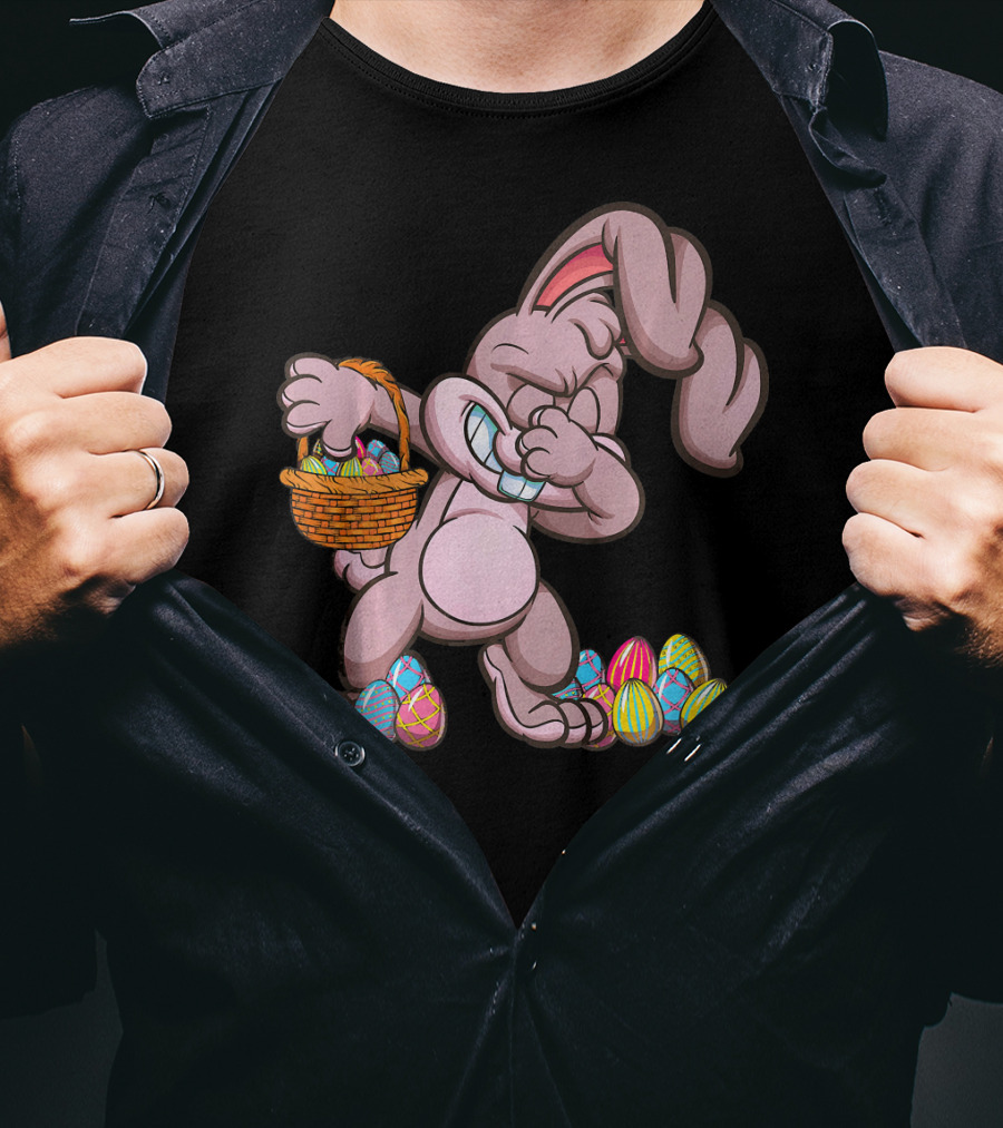 Happy Easter Dabbing Bunny With Basket And Eggs T-Shirt