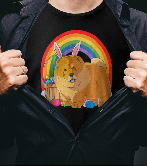 Easter Eggs Chow Chow Bunny Rabbit Dog Rainbow T-Shirt