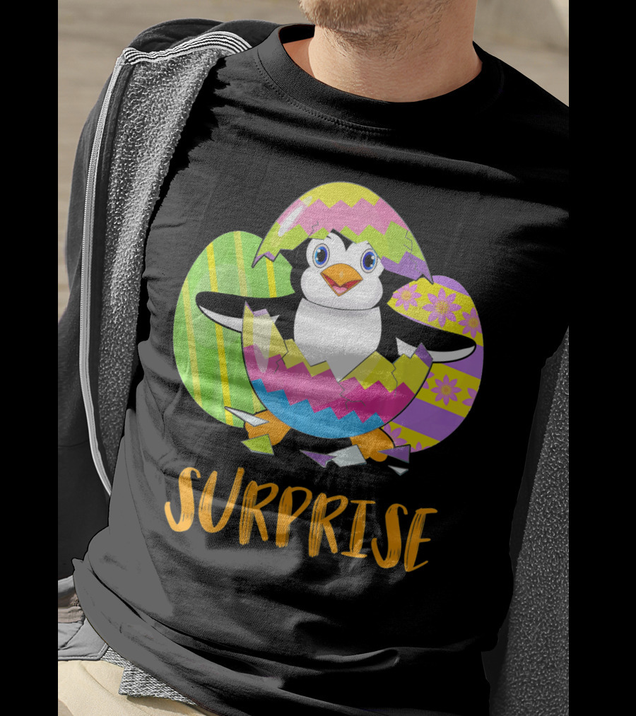 Surprise Cute Penguin Bunny Funny Easter T-Shirt