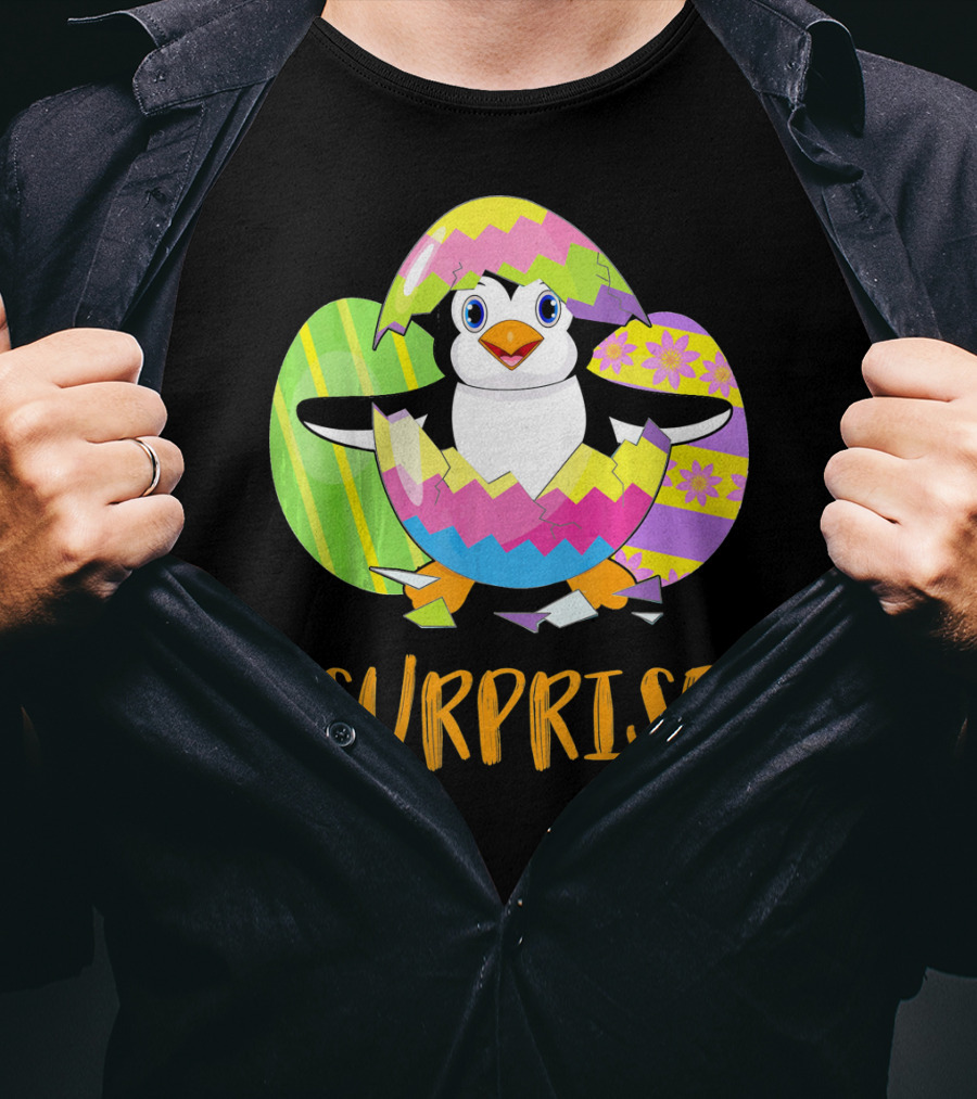 Surprise Cute Penguin Bunny Funny Easter T-Shirt