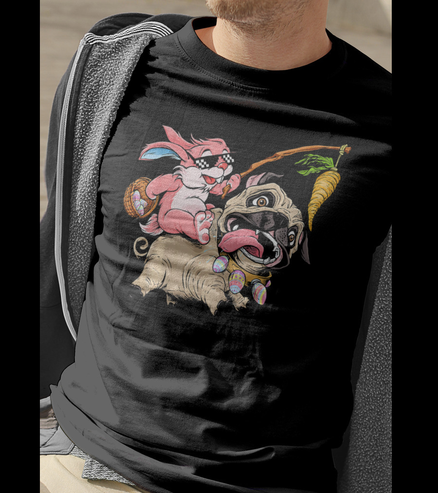 Easter Bunny Pug With Carrot And Basket Adventure T-Shirt