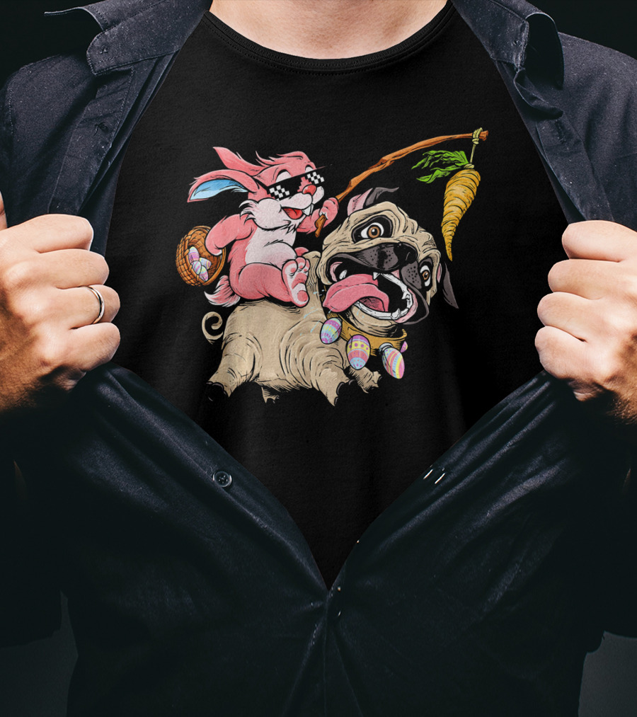Easter Bunny Pug With Carrot And Basket Adventure T-Shirt
