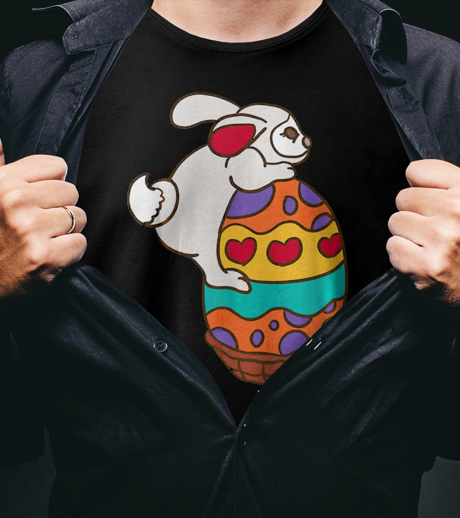 Easter Bunny Hugging Colorful Heart Patterned Egg T-Shirt