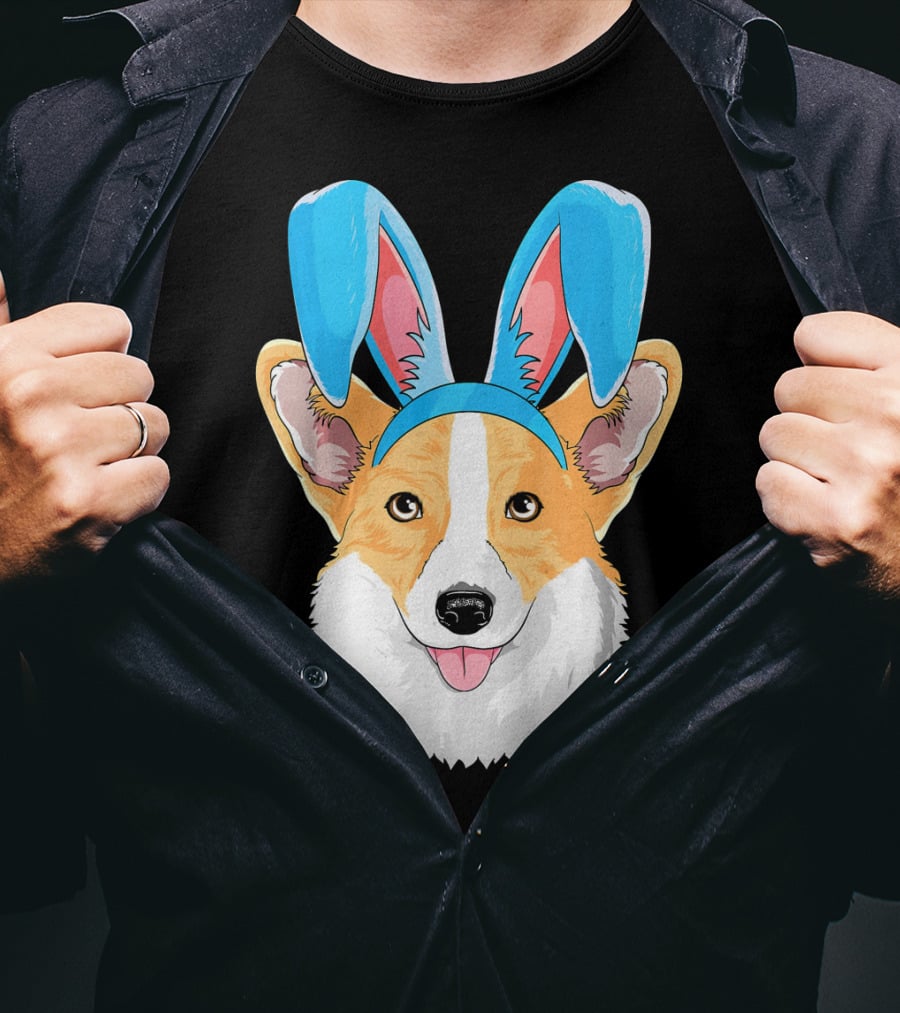 Easter Bunny Corgi Dog With Bunny Ears T-Shirt