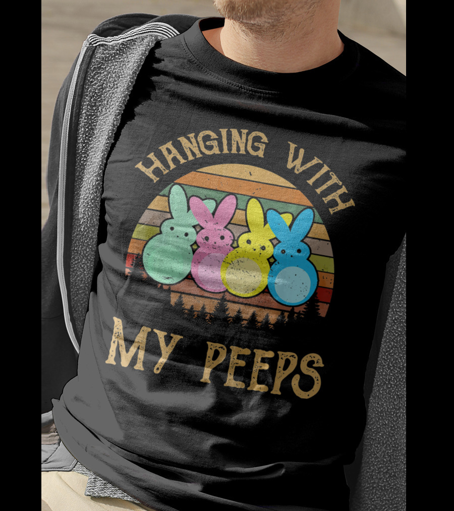 Hanging With My Peeps Vintage Easter Bunnies Retro Sunset T-Shirt