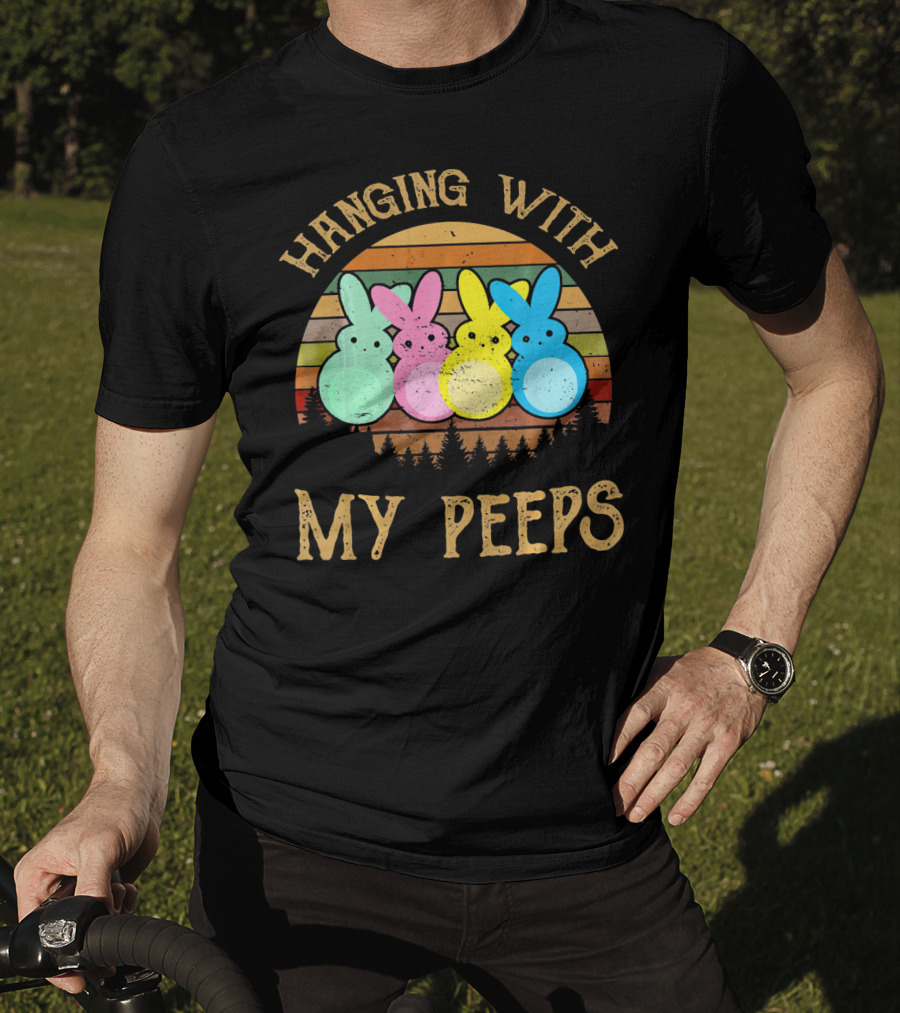 Hanging With My Peeps Vintage Easter Bunnies Retro Sunset T-Shirt