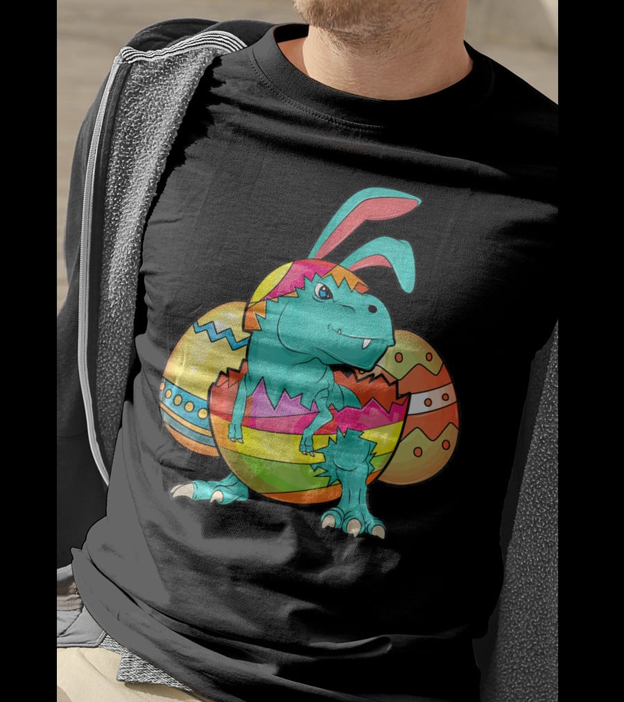 Easter Bunny Dinosaur Cute Rex Lover In Colorful Eggshell T-Shirt