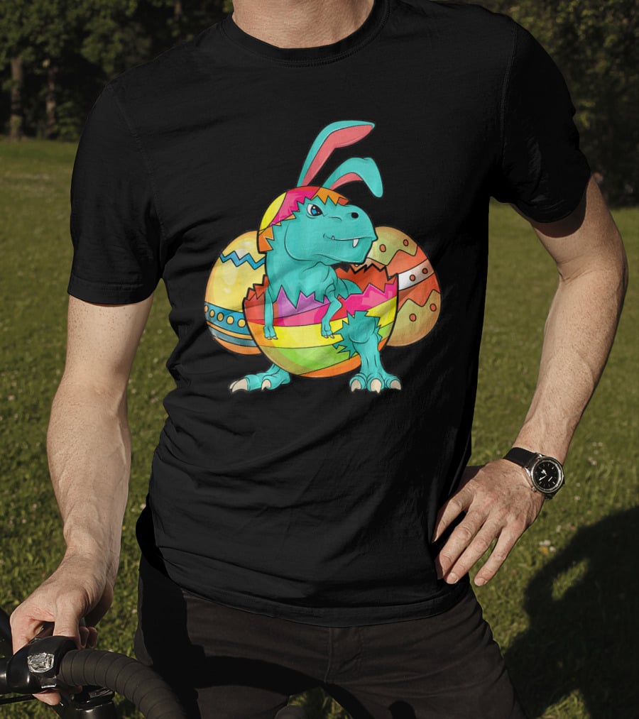 Easter Bunny Dinosaur Cute Rex Lover In Colorful Eggshell T-Shirt