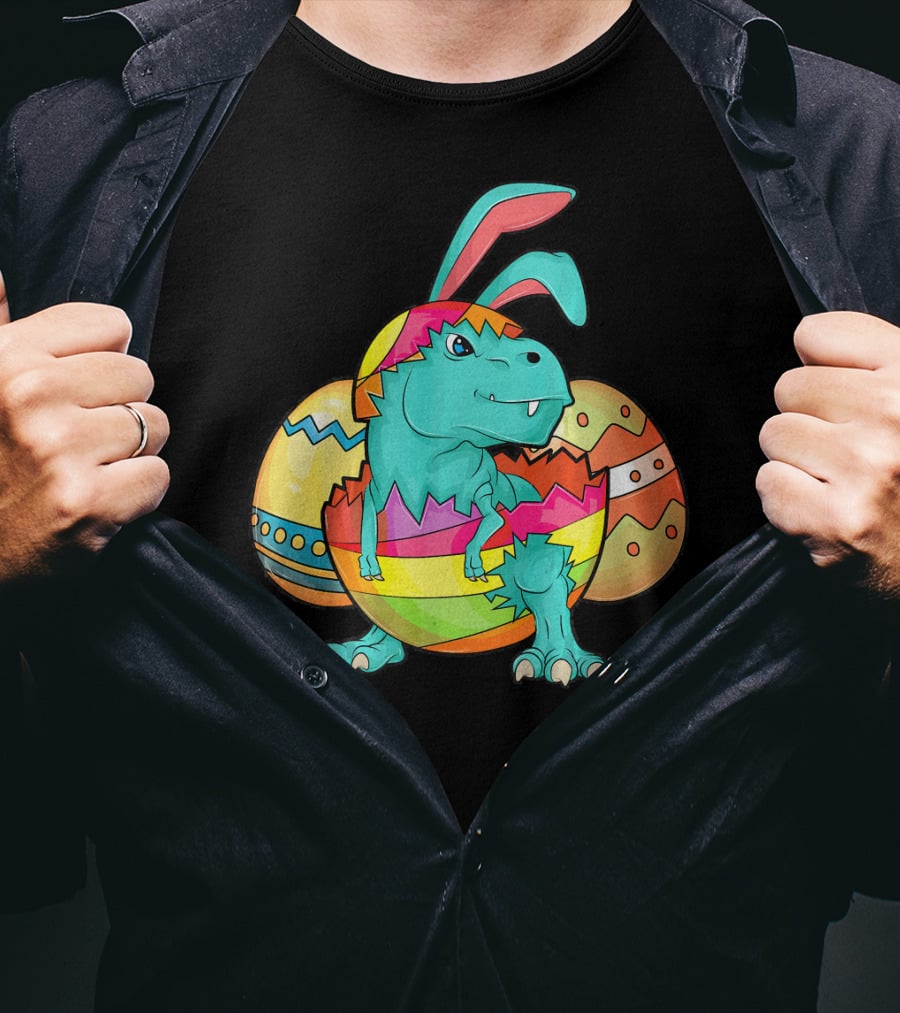 Easter Bunny Dinosaur Cute Rex Lover In Colorful Eggshell T-Shirt