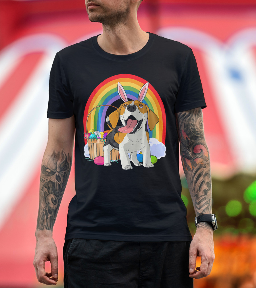 Easter Eggs Beagle Bunny Dog Rainbow Basket T-Shirt