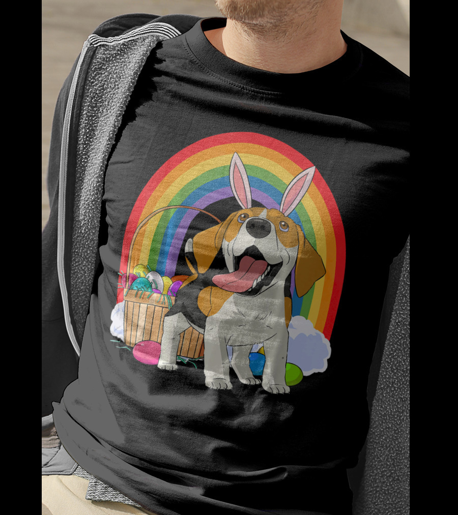Easter Eggs Beagle Bunny Dog Rainbow Basket T-Shirt
