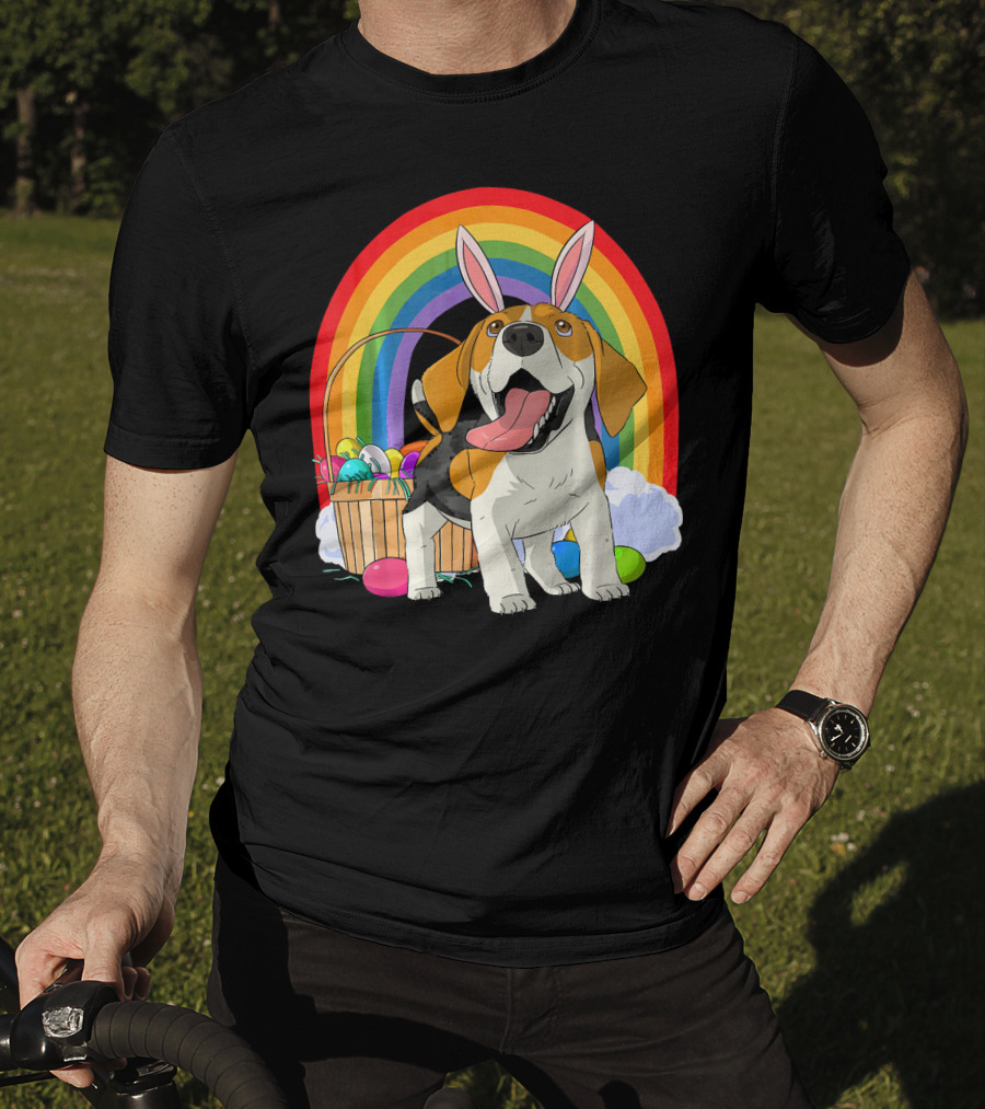 Easter Eggs Beagle Bunny Dog Rainbow Basket T-Shirt