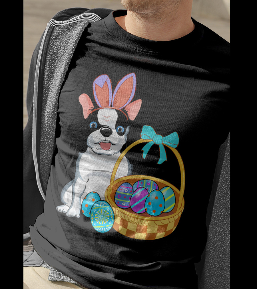 French Bulldog With Bunny Ears And Easter Egg Basket T-Shirt