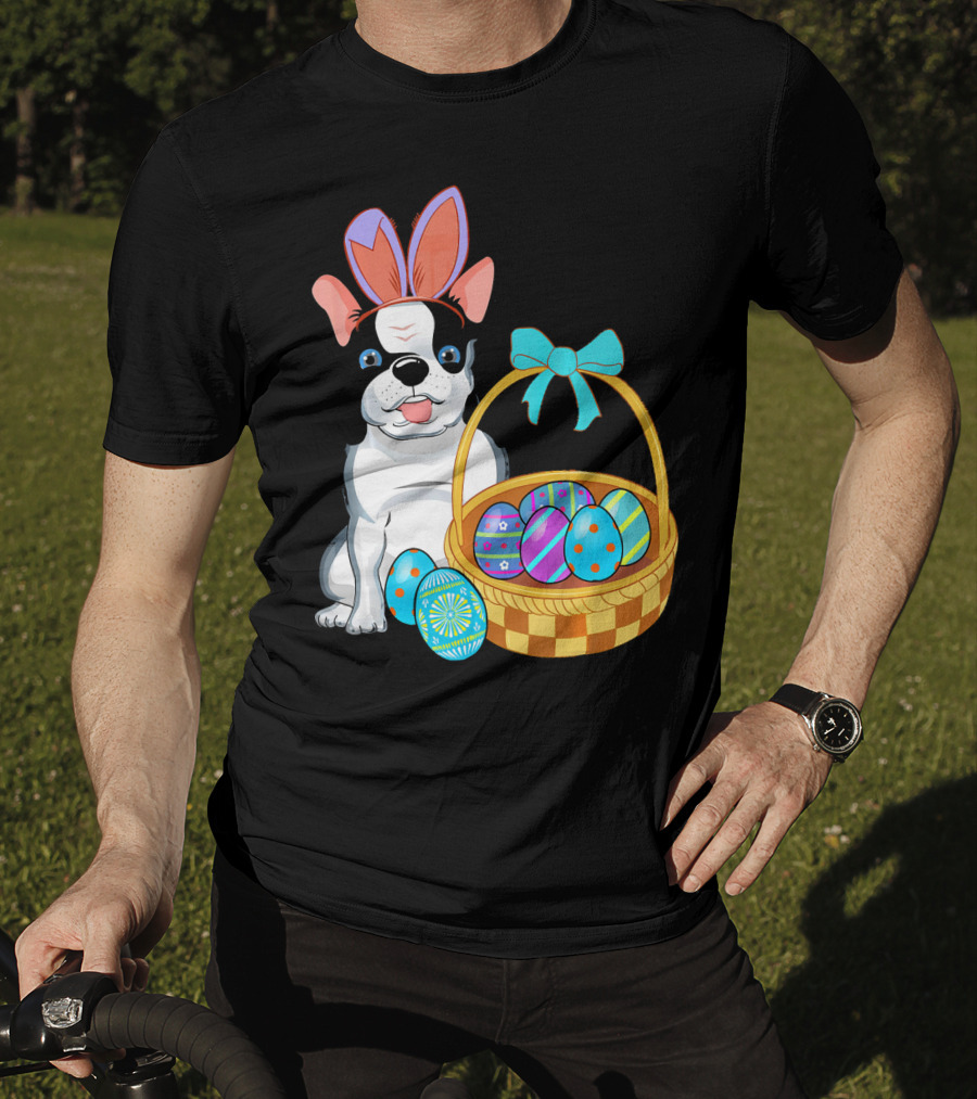 French Bulldog With Bunny Ears And Easter Egg Basket T-Shirt