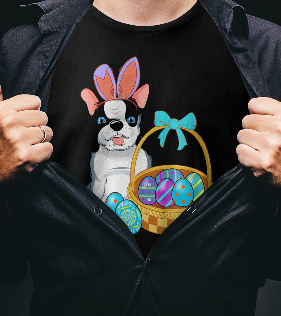 French Bulldog With Bunny Ears And Easter Egg Basket T-Shirt