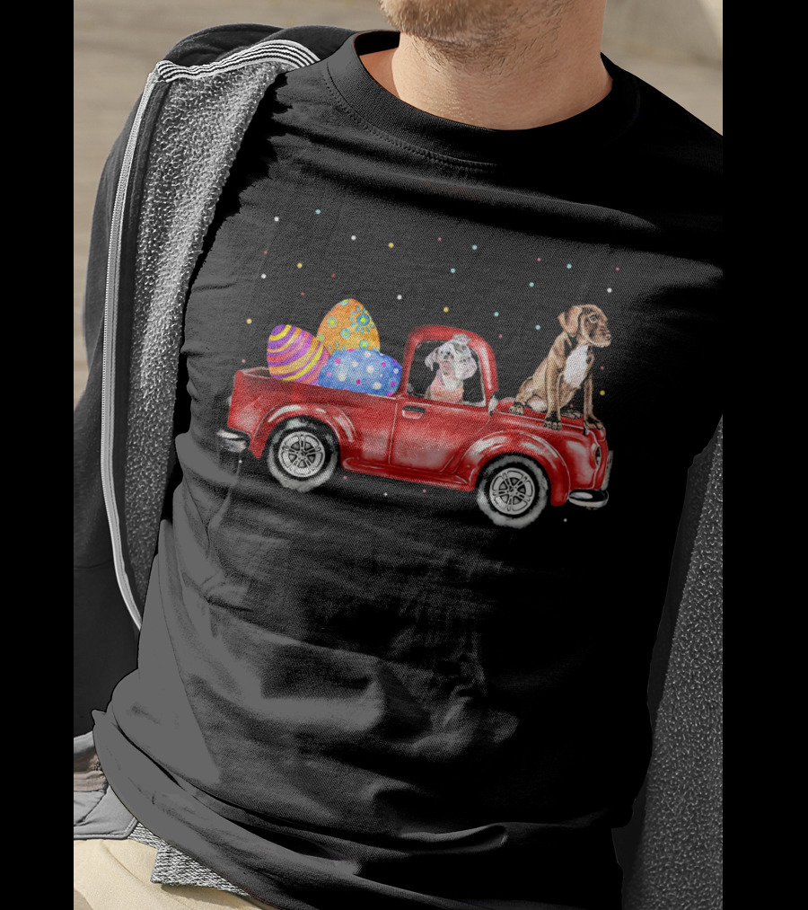 Pitbulls On Easter Egg Truck With Colorful Dots T-Shirt