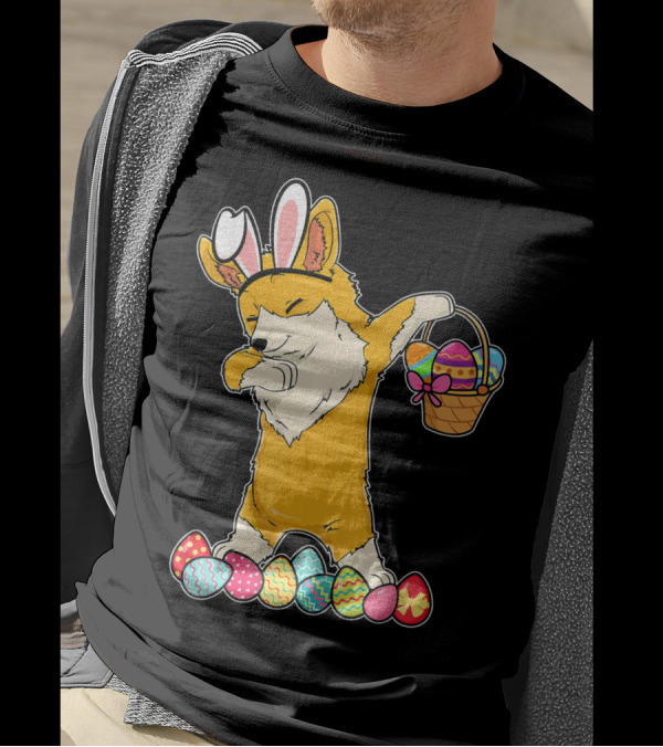 Corgi Dabbing Easter Basket Bunny Ears Eggs T-Shirt