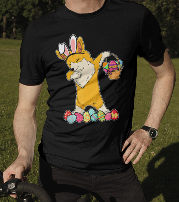 Corgi Dabbing Easter Basket Bunny Ears Eggs T-Shirt