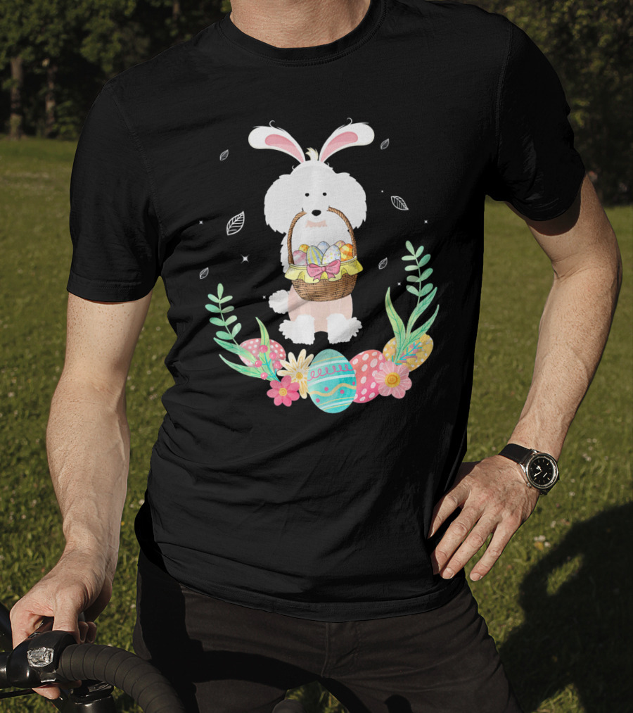 Poodle Bunny Ears Easter Egg Basket Spring Leaves T-Shirt