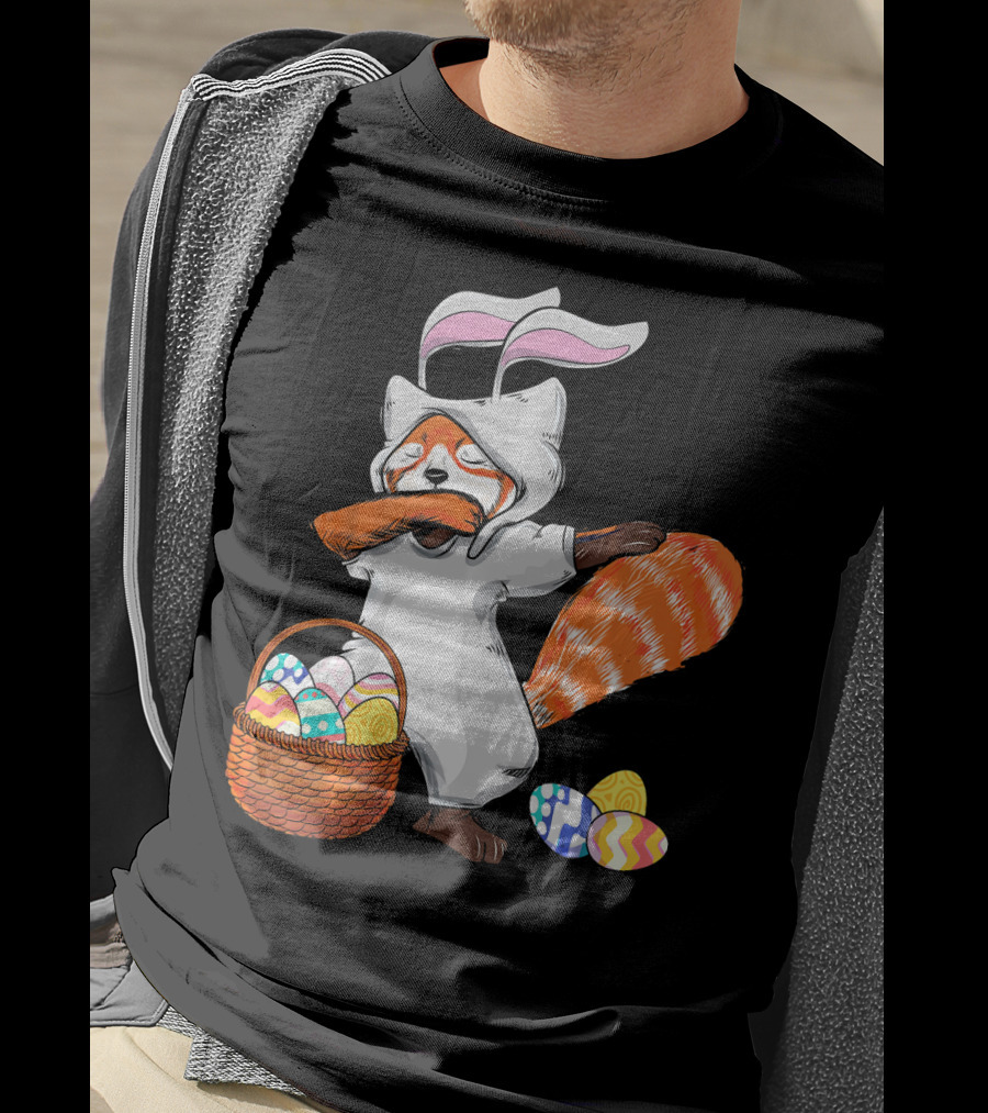 Dabbing Easter Bunny Red Panda With Basket Of Colorful Eggs T-Shirt