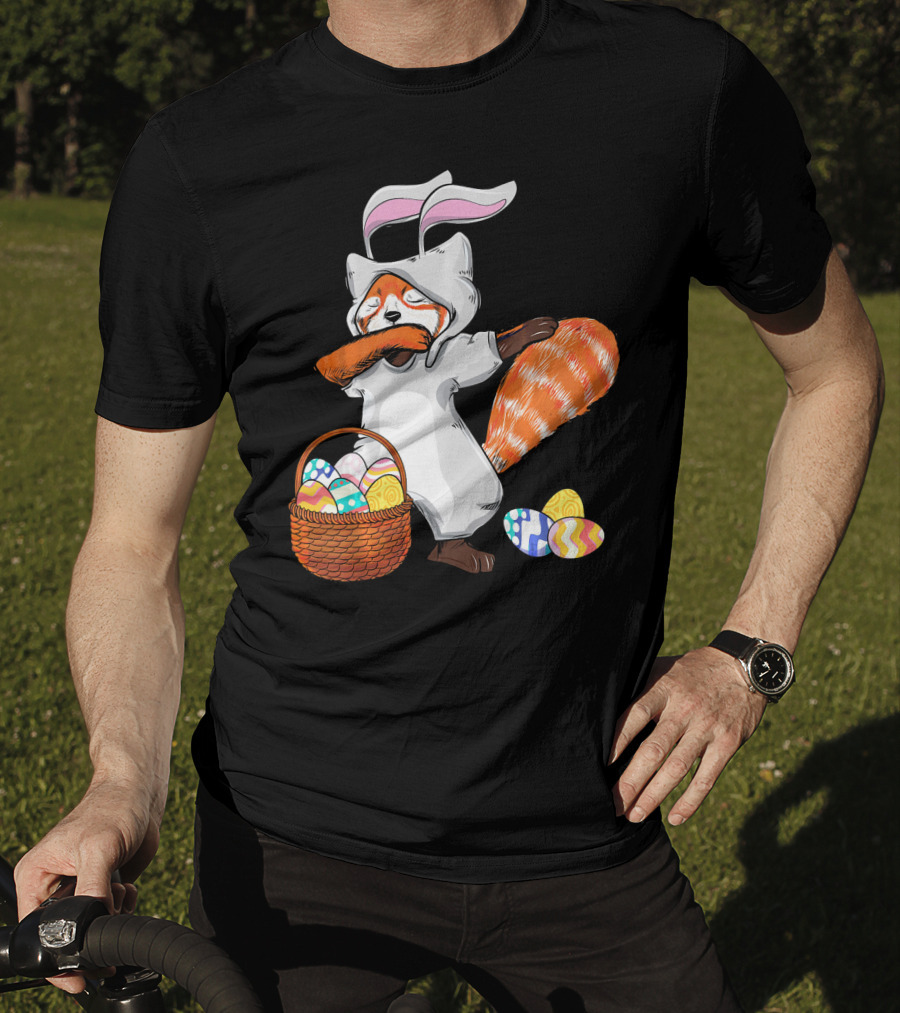 Dabbing Easter Bunny Red Panda With Basket Of Colorful Eggs T-Shirt