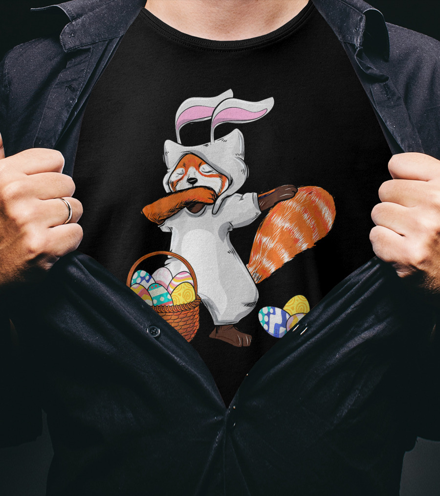 Dabbing Easter Bunny Red Panda With Basket Of Colorful Eggs T-Shirt