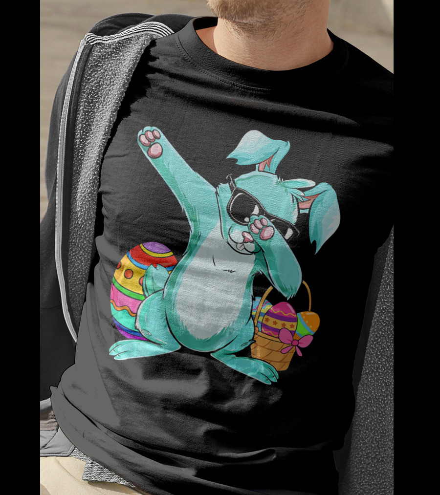 Bunny Dabbing Rabbit Funny Easter Day With Colorful Egg And Sunglasses T-Shirt
