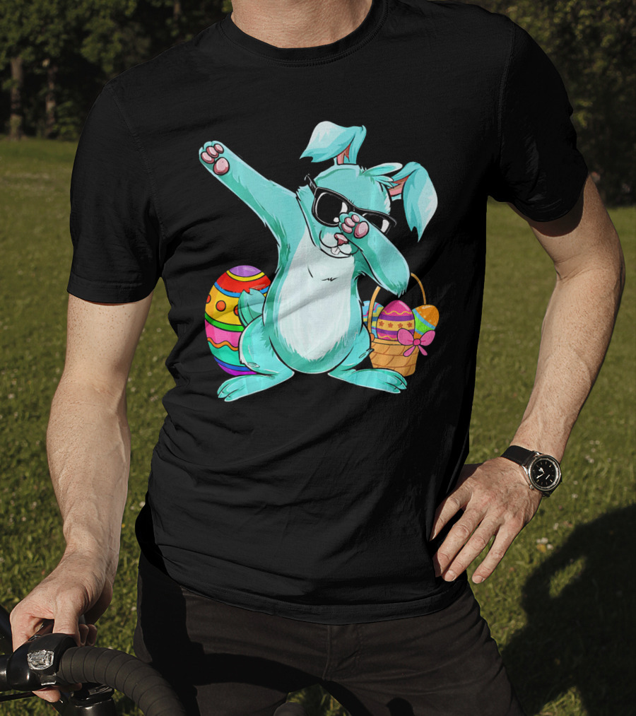 Bunny Dabbing Rabbit Funny Easter Day With Colorful Egg And Sunglasses T-Shirt