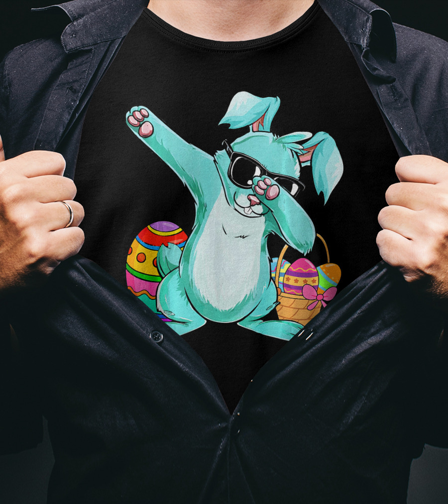 Bunny Dabbing Rabbit Funny Easter Day With Colorful Egg And Sunglasses T-Shirt