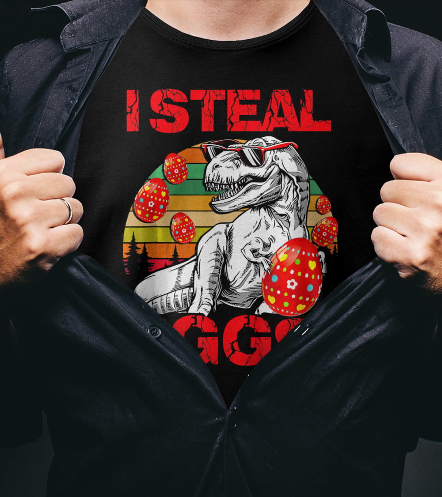 I Steal Eggs Easter Dinosaur T-Shirt