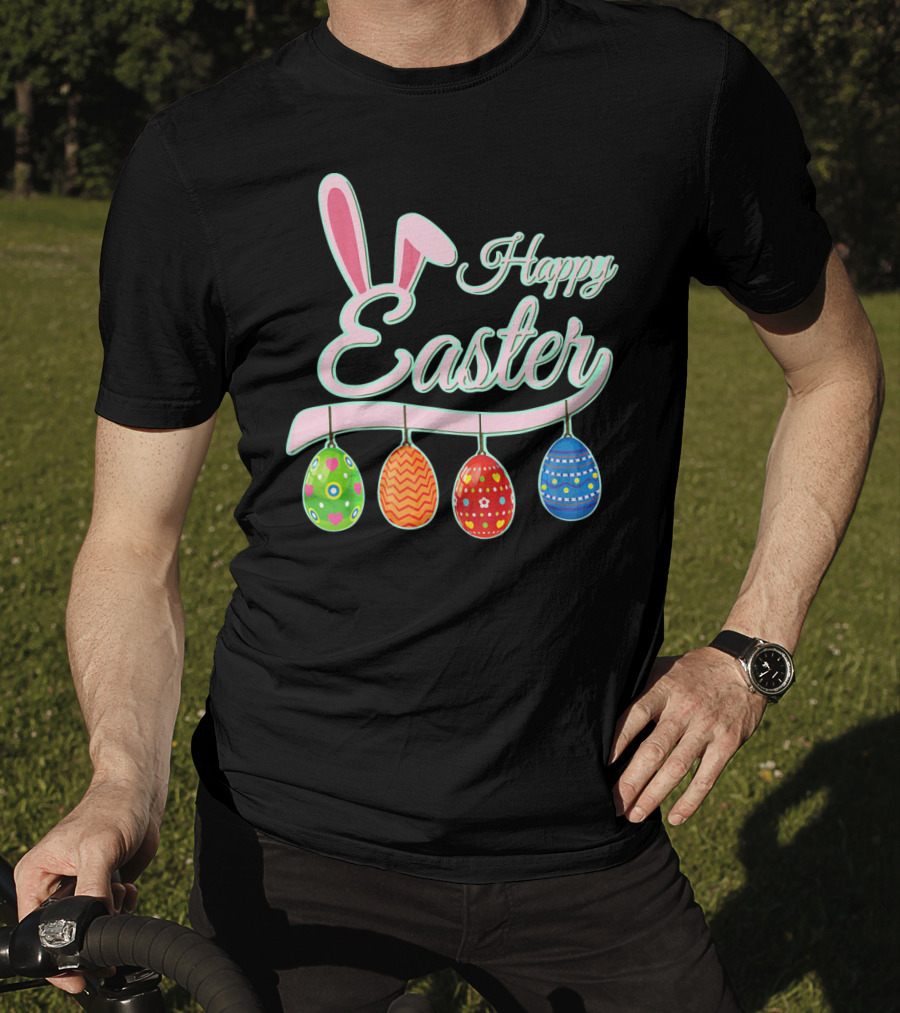 Happy Easter Bunny Ears Hanging Colorful Eggs T-Shirt