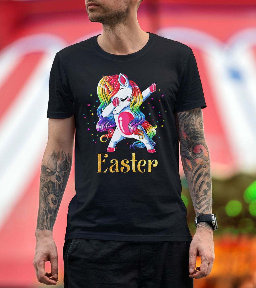 Easter Customized Personalized Rainbow Unicorn Dabbing T-Shirt