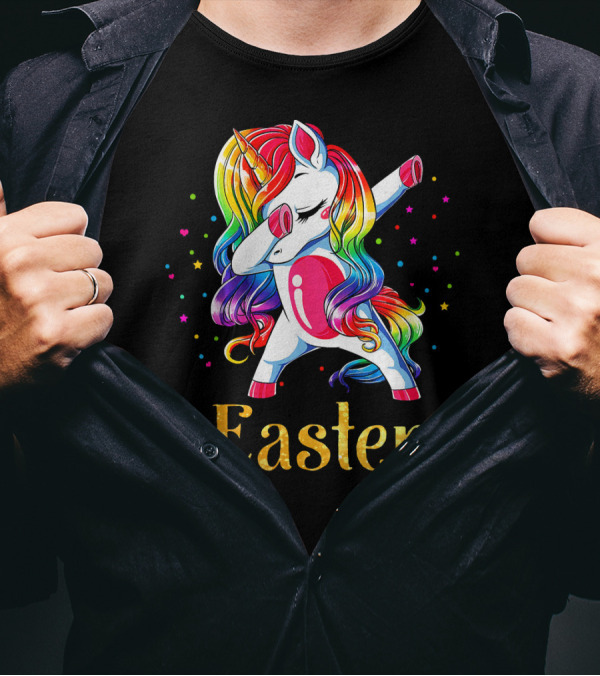 Easter Customized Personalized Rainbow Unicorn Dabbing T-Shirt