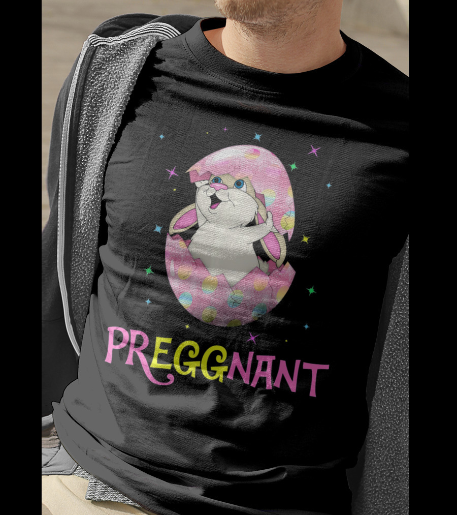 Preggnant Easter Bunny In Egg Shell With Stars T-Shirt